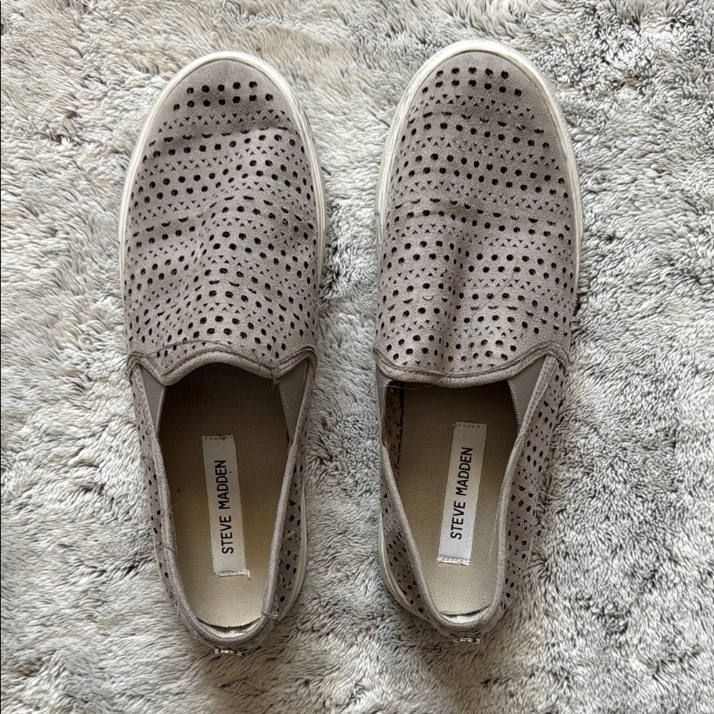 Steve Madden Gray Perforated Slip-On Loafers